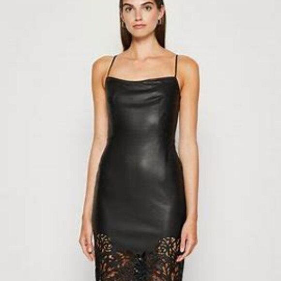 NWT Marciano by Guess Faux Leather Dress with Laser Cut Hem - Picture 1 of 10